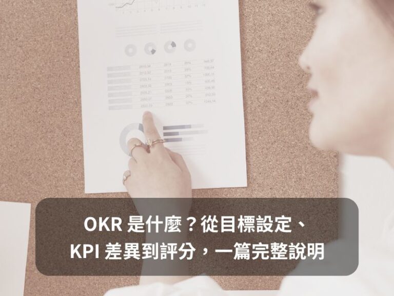 OKR 是什麼的完整說明圖，從目標（O）與關鍵結果（KR）的定義、跟 KPI 的差異，到評分邏輯與導入步驟的整體概覽